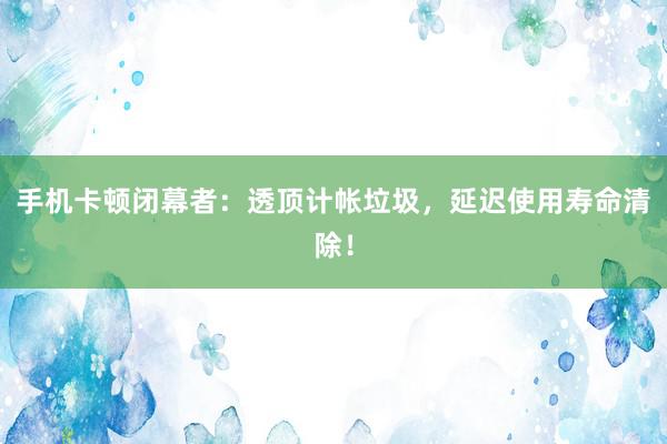 手机卡顿闭幕者：透顶计帐垃圾，延迟使用寿命清除！