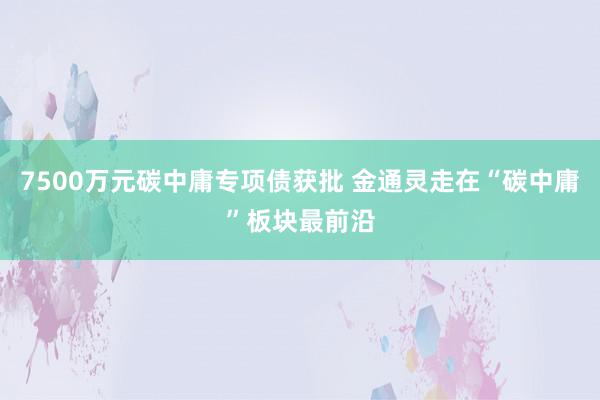 7500万元碳中庸专项债获批 金通灵走在“碳中庸”板块最前沿