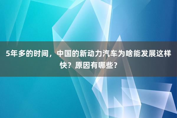 5年多的时间，中国的新动力汽车为啥能发展这样快？原因有哪些？