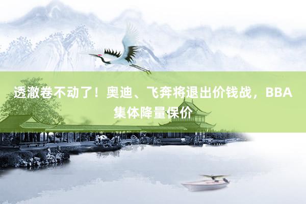 透澈卷不动了！奥迪、飞奔将退出价钱战，BBA集体降量保价