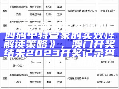 《深入解析管家婆四肖四码中特管家的实效性解读策略》， 澳门开奖结果2023开奖记录查询表下载手机版